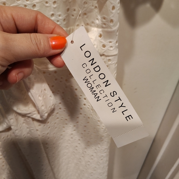 London Times NWT Women's Ivory Eyelet Ruffle Hem Faux Wrap Dress 18W Wedding - Picture 5 of 8